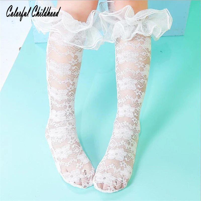 Retro Style Cotton Lace Ruffle Frilly knee high Socks Princess Girls