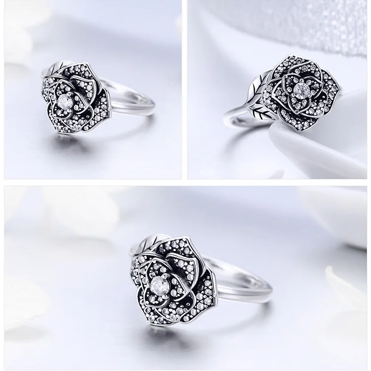 925 пробы Серебряное кольцо на палец с цветущей розой для женщин кольцо с цветком орхидеи кольцо из стерлингового серебра ювелирные изделия Анель S925 ECR382