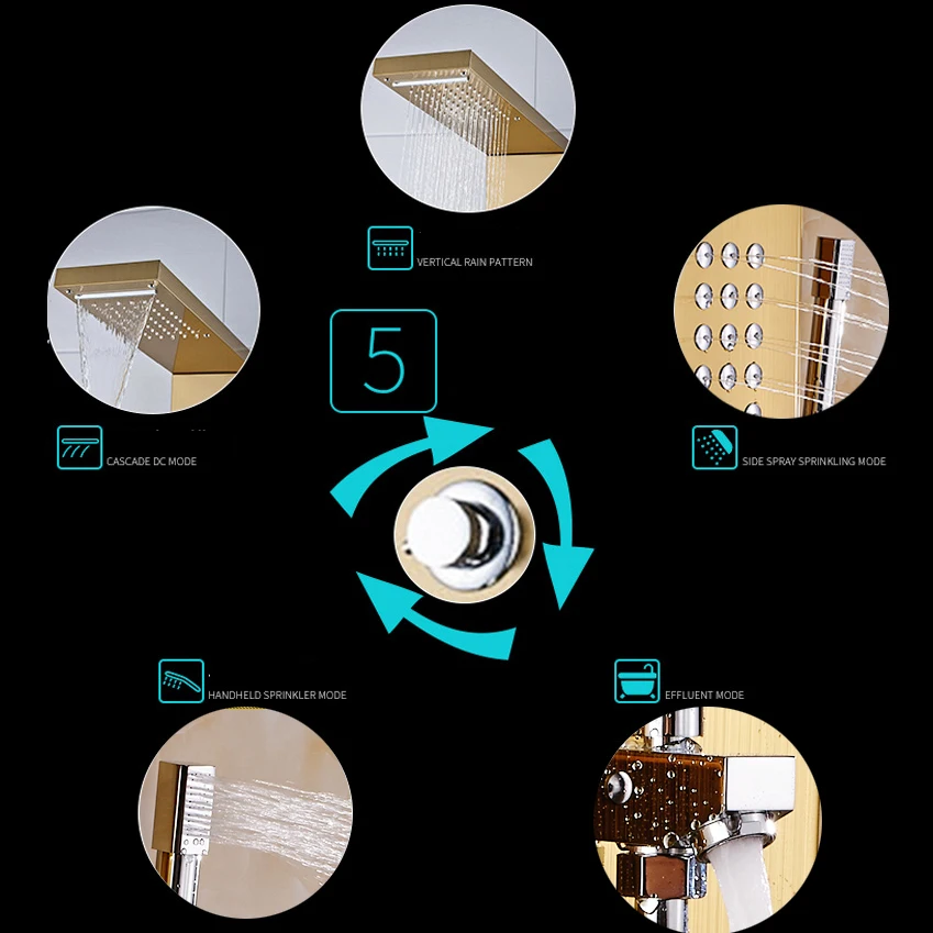 Роскошный 304 Нержавеющая сталь Душевой экран несколько цветов душевая панель холодная и горячая muliple функция золотой душевой кран