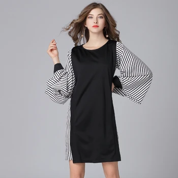 

Spring 2019 Dress Sexy Celebrity Lantern Sleeve Large Size Women Full Striped O Neck Night Club Body con Party Dresses Wholesale
