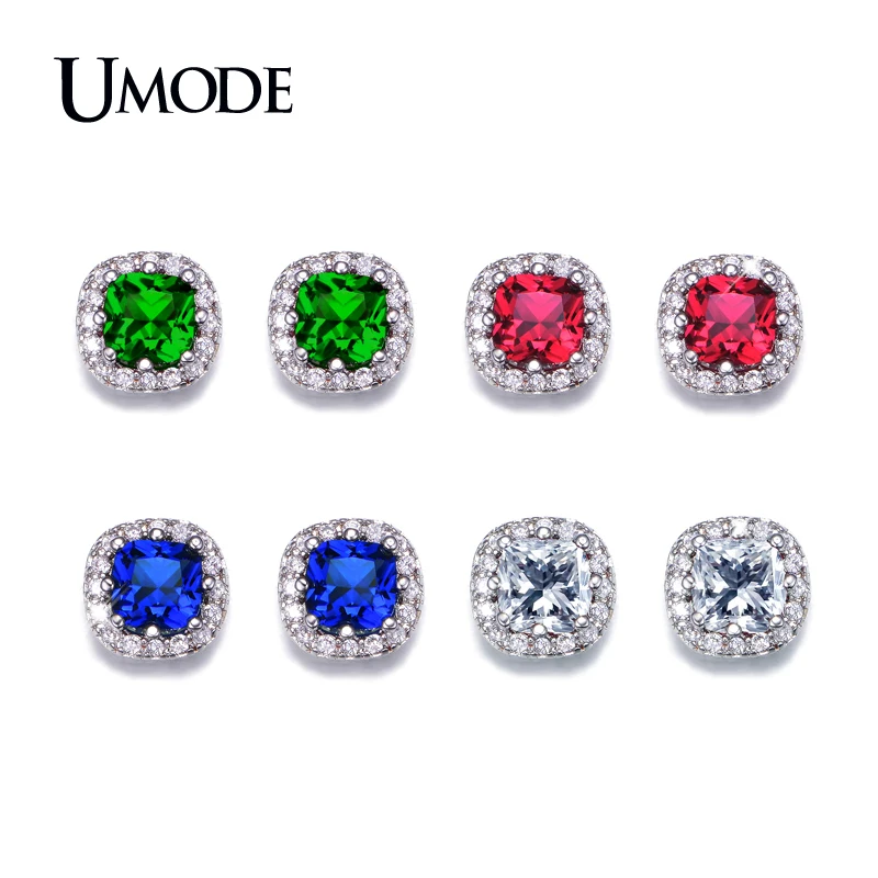 UMODE Four Color Crystal Options Summer Gift Party Cute Square Stone Post Stud Earrings For Women UE0071