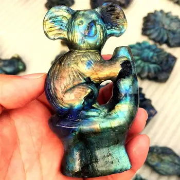 

1pcs AAAA Labrador stone carving cute koala animal natural gem labrador crystal healing home decoration luster