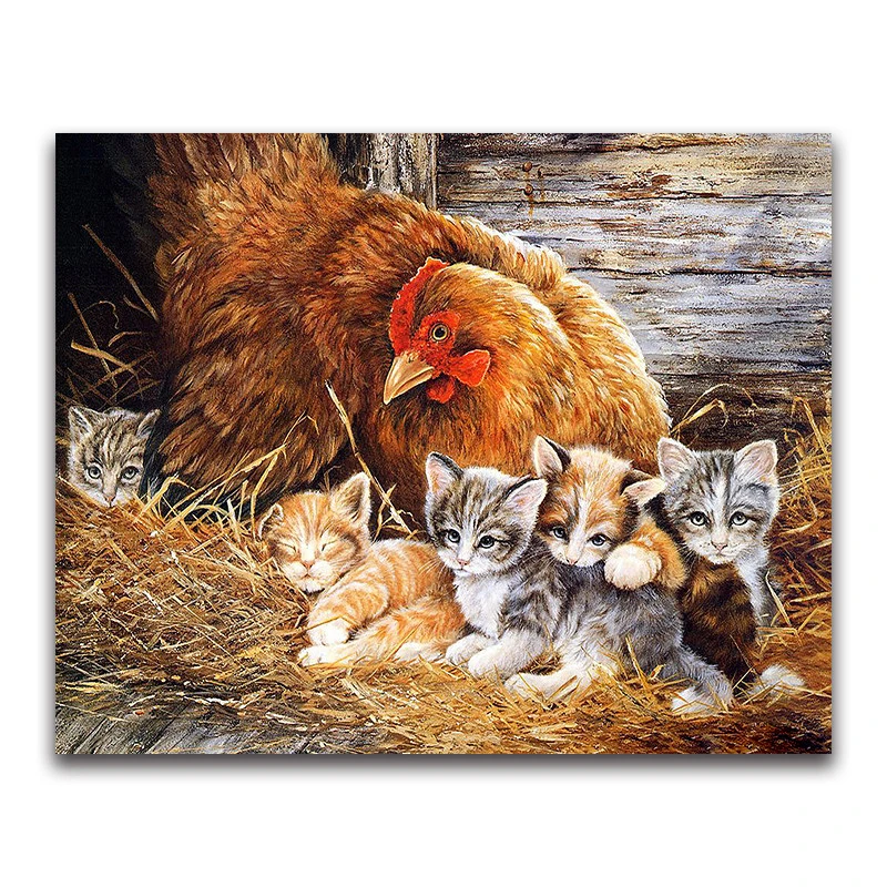 kitten-family-DIY-Diamond-embroidery-Cat-Full-square-Diamond-mosaic-chicken-full-round-Diamond-painting-Cross