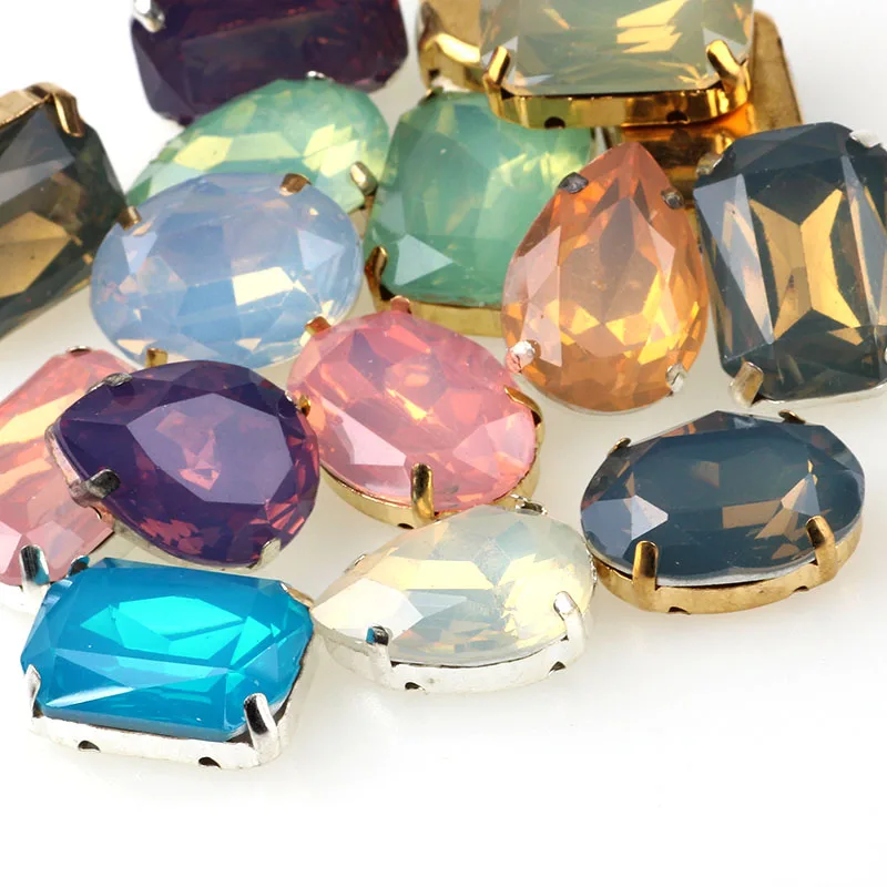 

13*18mm Multicolors Transparent Oval Drop Sew On Rhinestone With Gold Sliver Claw Apply To DIY Clothing Decoration 20PC