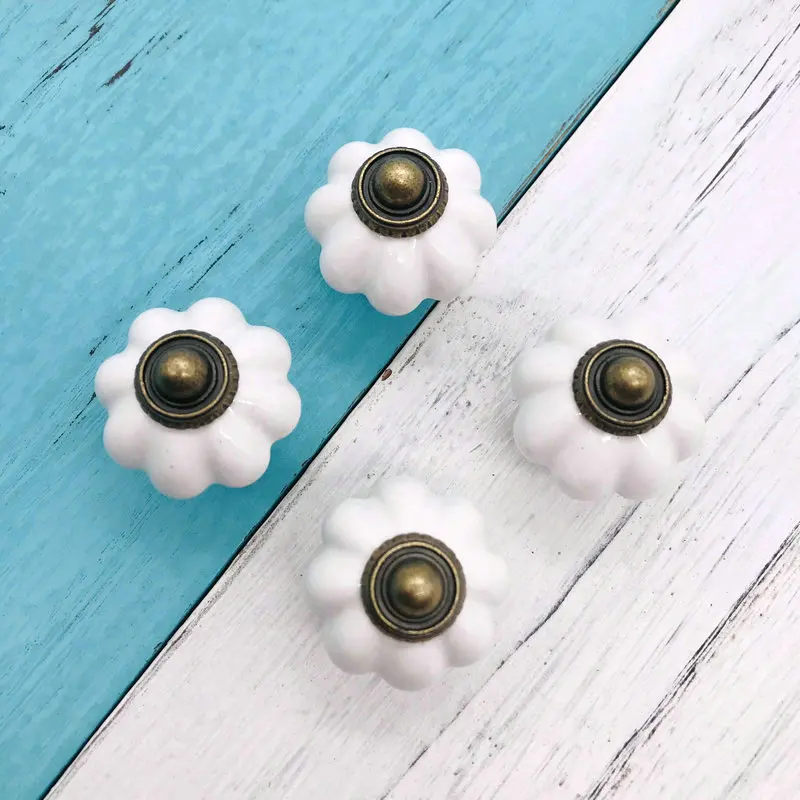 8pcs Rural Style Furniture Shower Door Pulls Kitchen Hardware Handle Bedroom Single Round Ceramic Drawer Cabinet Knobs 34mm dia |