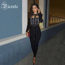 VC,, хит, новинка, ручная работа, украшенный бусинами спереди, на молнии, с длинным рукавом, женский комбинезон, бандажный комбинезон