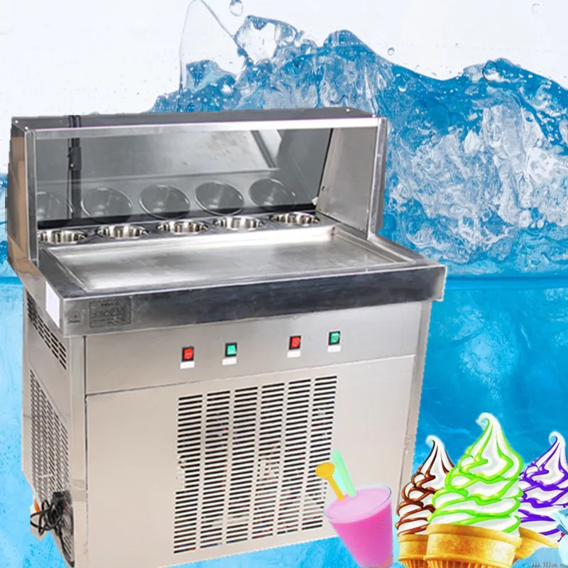 free shiping fried ice cream machine,75*35cm big pan with 5 buckets