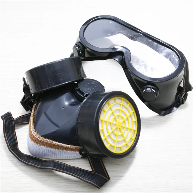 US $12.40  2Pcs Chemical Industry Antivirus Gas Masks with Protective Eyes Goggles Material PVC & Active Carbo