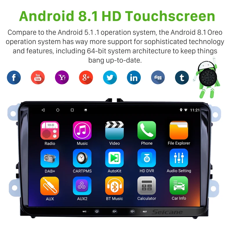 Best Seicane Andriod 8.1 Car Radio Head Unit GPS Navi player For Universal VW Volkswagen Golf Polo Passat cc b5 b6 SEAT LEON Sharan 2