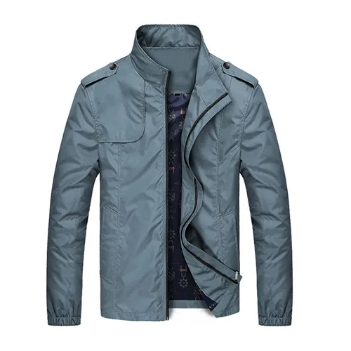 TLZC весенние мужские тонкие куртки Тренч Мужская ветровка размера плюс M-4XL осенние мужские одноцветные Пальто Повседневная Верхняя одежда - Цвет: Grey Blue