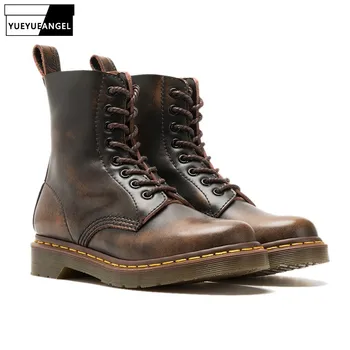 

Winter Women Retro Motorcycle Riding Ankle Boots Antiskid Platform Rock High Top Lace Up Leather Shoes Lady Biker Boots