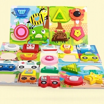 

Wooden Toys Puzzle Jigsaw Board Animal Pig Bear Insect Car Matching Learning Educational Enlightenment Kids Gifts