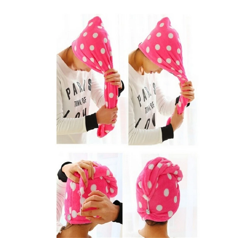 Good Quick Dry Bath Turbie Turban Twist Drying Cap Loop Button Hat