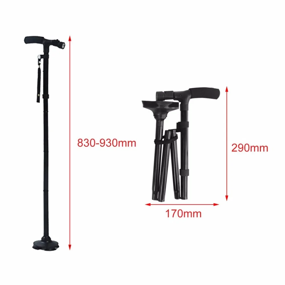 Base para T-guiador Cana para Anciãos Dobrável Homem Velho Segurança Bengala 4 Cabeça Pivotando Confiável Trekking Caminhadas Pólos Luz Led 9 High Quality Esporte e Lazer