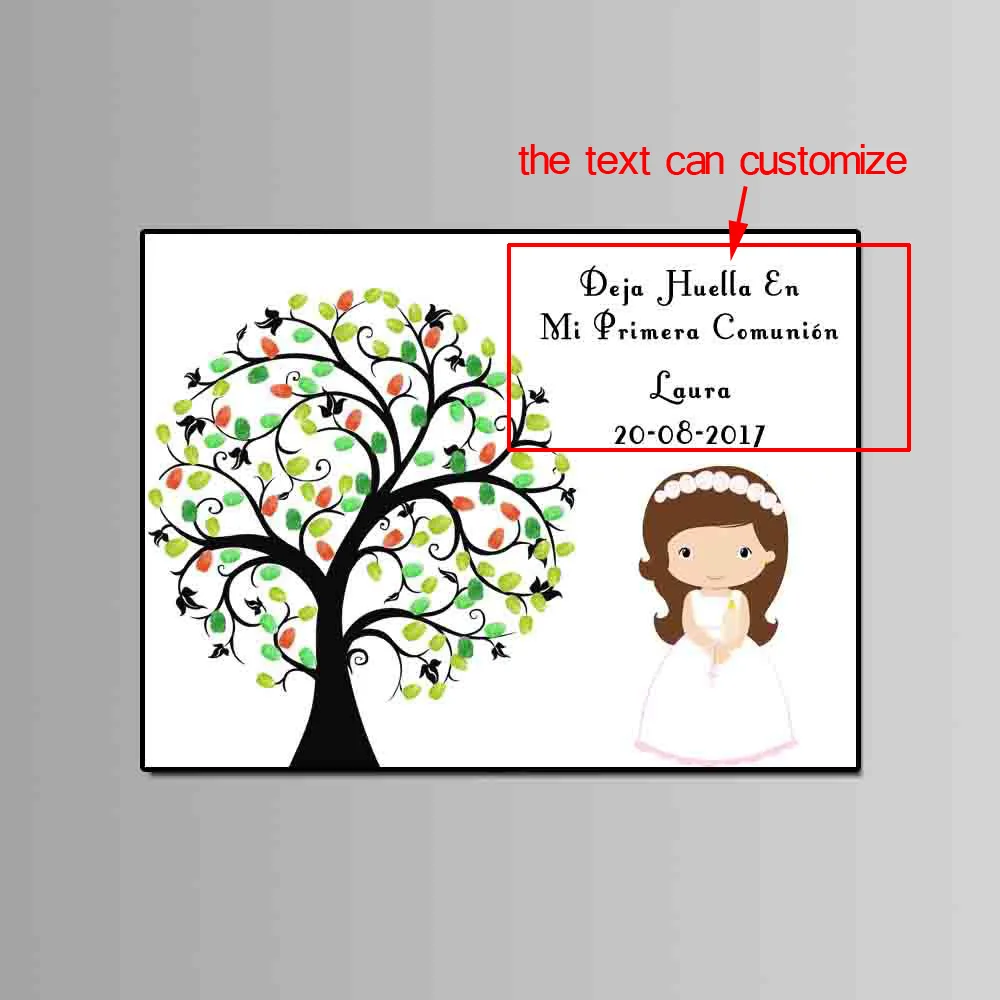 New Boy Girl Mi Primera Comunion Decoration Customized Fingerprint Guest Book DIY First Communion Souvenir Party Canvas Painting