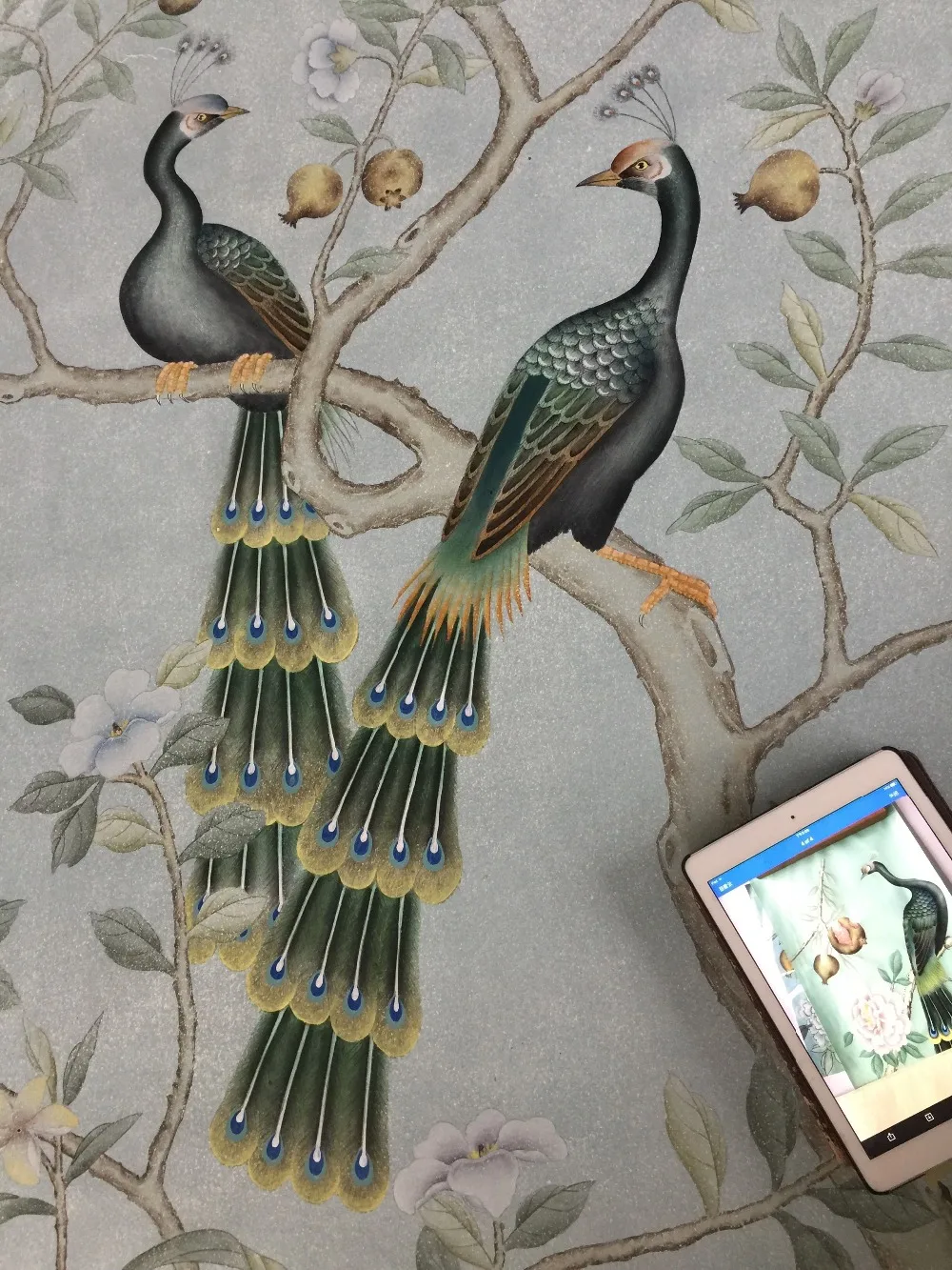

Classic ANTIQUE effect Hand-painted Non-woven paper wallpaper painting flowers with birds many patterns and background optional
