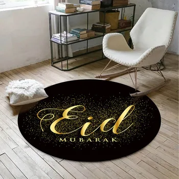 

80CM Muslim Eid Mubarak Carpet 3D Printed Anti Slip Floor Mat Rugs Islamic Arab Ramadan Compass Prayer Mat Eid Party Supplies