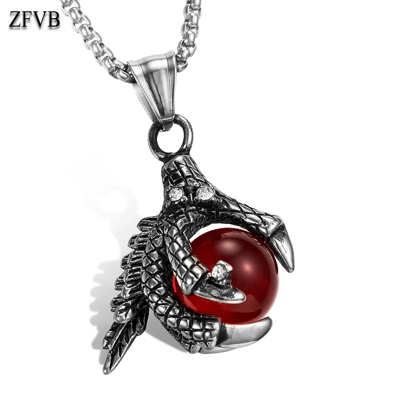 

ZFVB Punk Dragon Claw Beads Pendant Necklaces Men 316L Stainless Steel Gothic Biker Tribal Paws Necklace & Pendants Jewelry Gift