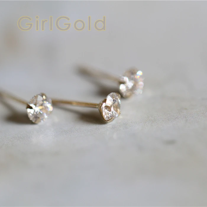 

14K solid gold crystal earring Mini dainty women minimal simple style gift bridesmaid
