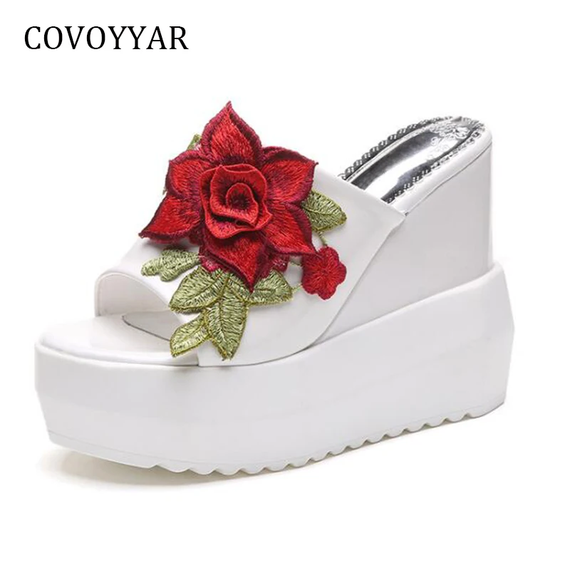

COVOYYAR 2019 Rose Flower Women Sandals Summer Platform Slingback Women Shoes High Wedges Ladies Slippers Slip On WSS789