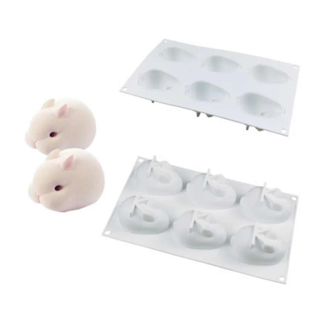 

6 Cavity Soap making Mini white rabbit silicone fondant cake molds easter bunny chocolate mould baking tools #K14