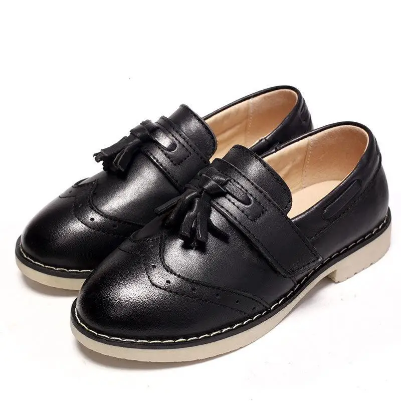 Boys Wedding Leather Shoes for Children Genuine Leather Dress School Shoes Kids Low-heel Oxford Shoes Rubber Sole Pigskin Inside - Цвет: Black