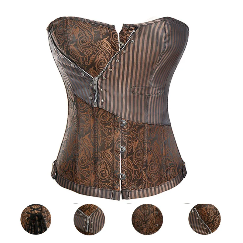 Womens Floral Black Lace Trim Corset Overbust Waist Cincher Bustier Top