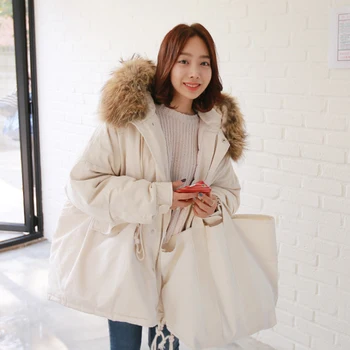 

2020 Winter New Cotton Jacket Female Hooded Big fur collar Loose Korean Solid color Cloak type Cotton Coat Tide Women XY048