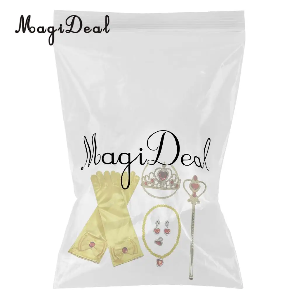 Princess Belle Dress Costume Accessory Glove Wand Tiara Jewerly Set Yellow/Blue/Pink/Purple