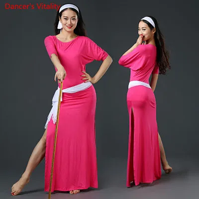 Женская Модальная одежда для танца живота с круглым вырезом, сексуальное платье для танца живота, женское платье для танцев - Цвет: Родо