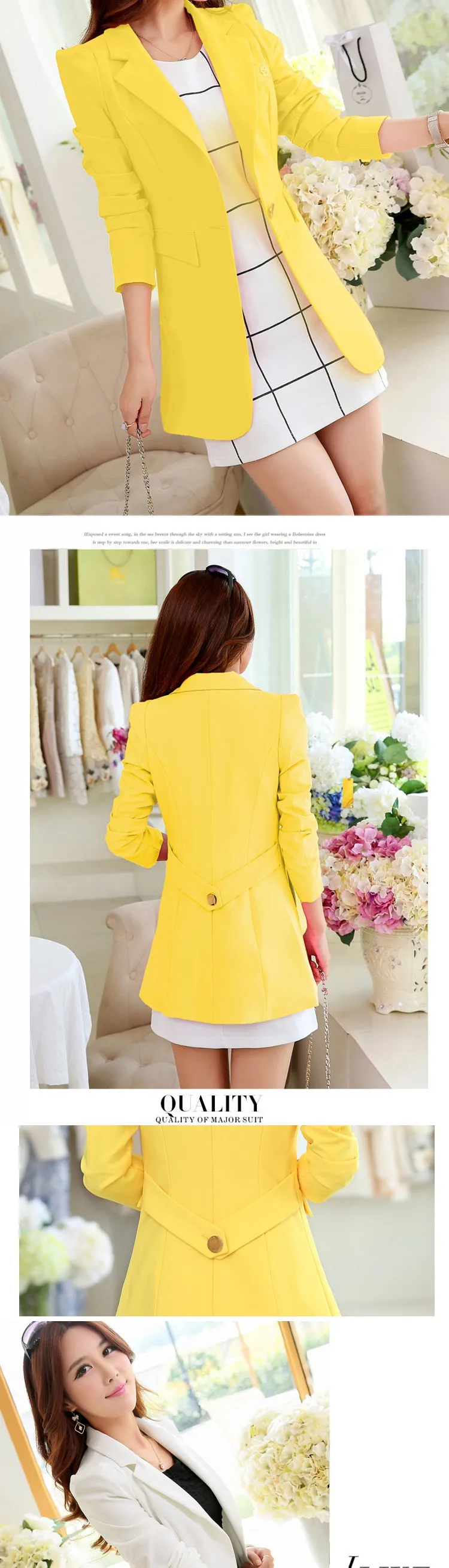 Корейская версия Весна и Осень женский длинный участок маленький костюм Ms. Slim Повседневный маленький костюм пальто большие размеры