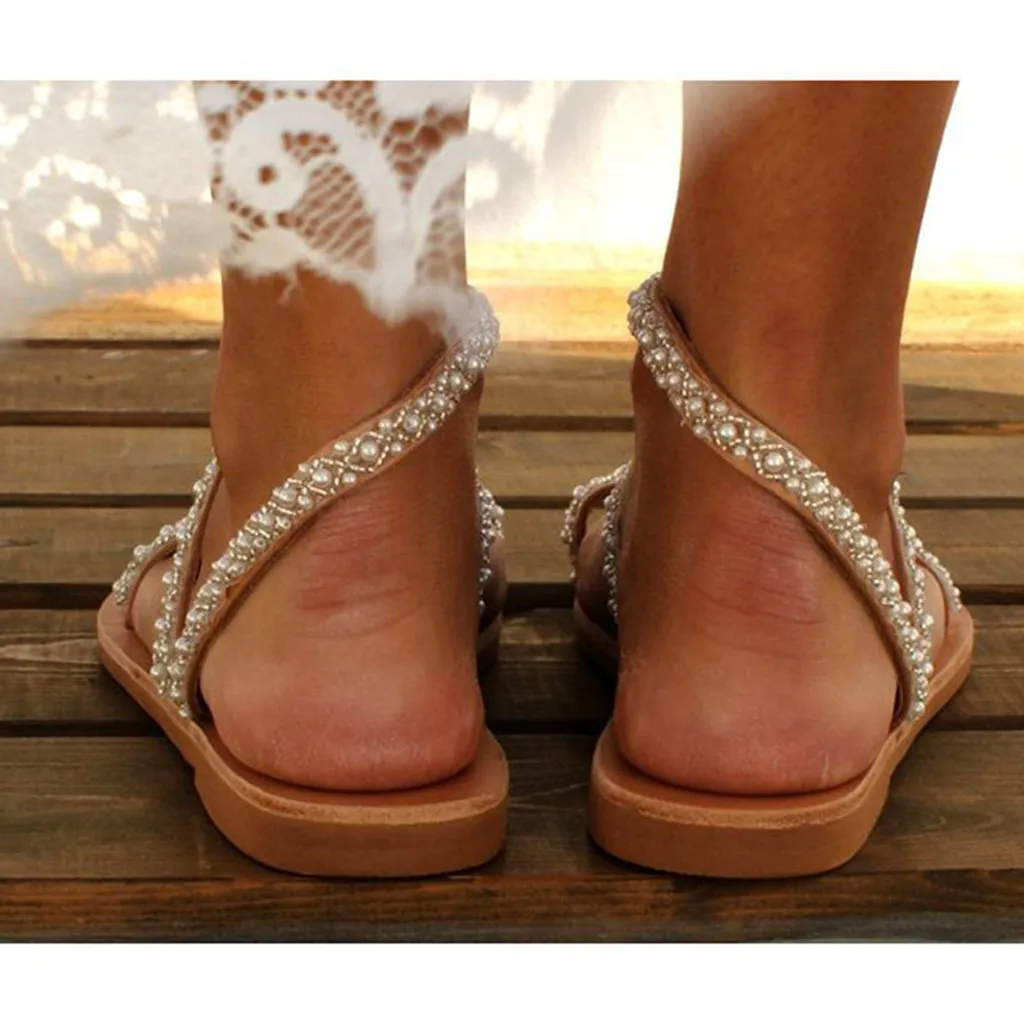 SAGACE обувь; Модные женские повседневные сандалии на плоской подошве, украшенные кристаллами и жемчугом; новые летние женские сандалии; удобная женская обувь в богемном стиле; J3