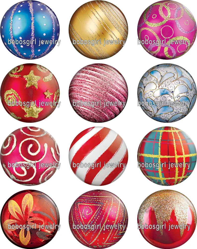 

Christmas balls glass snap button Jewelry photo Round cabochon flat back Gl337