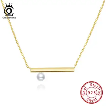 

ORSA JEWELS New Arrival Bar Shape With Shell Pearl Pendant Necklace For Women 925 Sterling Silver 18K Chain Fine Jewelry SN152-G