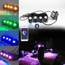 Waterproof IP68 Bluetooth Music LED Rock Lights RGB Color Accent Under Car Offroad For ATV Jk Tj WJ XJ MJ 4X4 Crawler Golf Boat