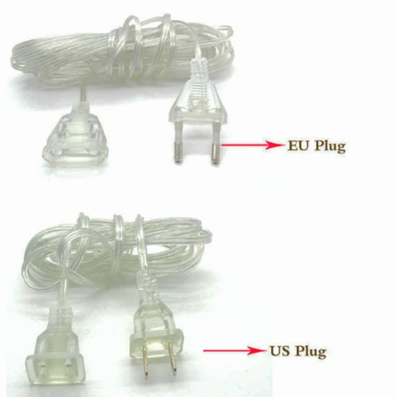 3M удлиненный провод EU US штекер для светильник, светодиодный струнные феи, гирлянды, лампы для свадьбы, дома, сада, украшения, Прямая поставка