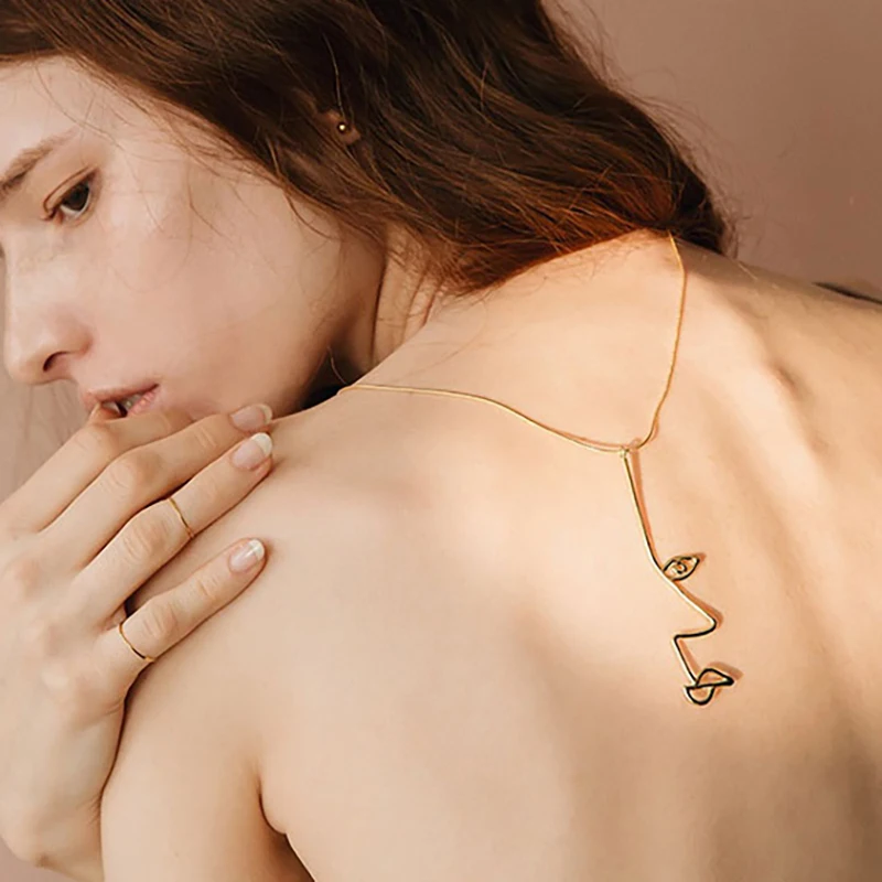 SRCOI, Золотое наполненное лицо, простое минималистичное ожерелье для лица, длинная цепочка-змейка, многослойное ожерелье для женщин, вечерние, шикарные ювелирные изделия