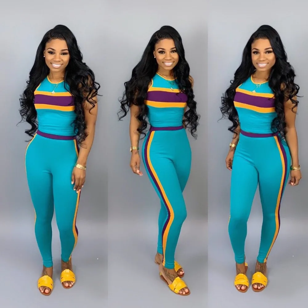 

Fashion Solid O-Neck Top And Skinny Pants Women Two Piece Set Casual Tracksuit Mething Sets Striped Holiday Streetwear Women Set