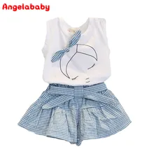 Girls Clothing Sets 2018 Brand Summer Style Kids Clothing Sets Sleeveless White T shirt Plaid Culottes