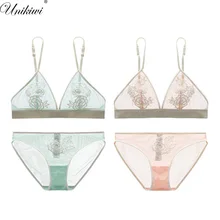 Женское нижнее белье, яркие цвета, прозрачный кружевной комплект с бюстгальтером в сеточку, тонкие бюстгальтеры с цветочной вышивкой и трусики, комплекты нижнего белья для девочек