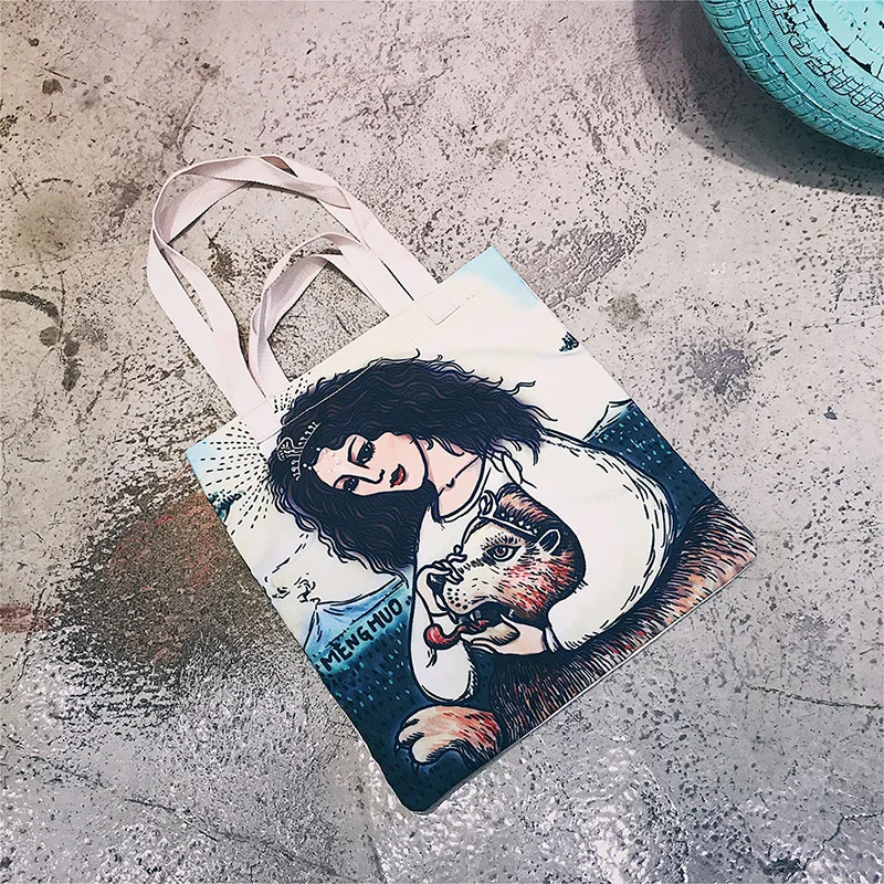 Menghuo Original Design New Tarot Canvas Handbags Printed Bags Beach Bags Large Capacity Tote Women Casual Shopping Bags Bolsa (60)