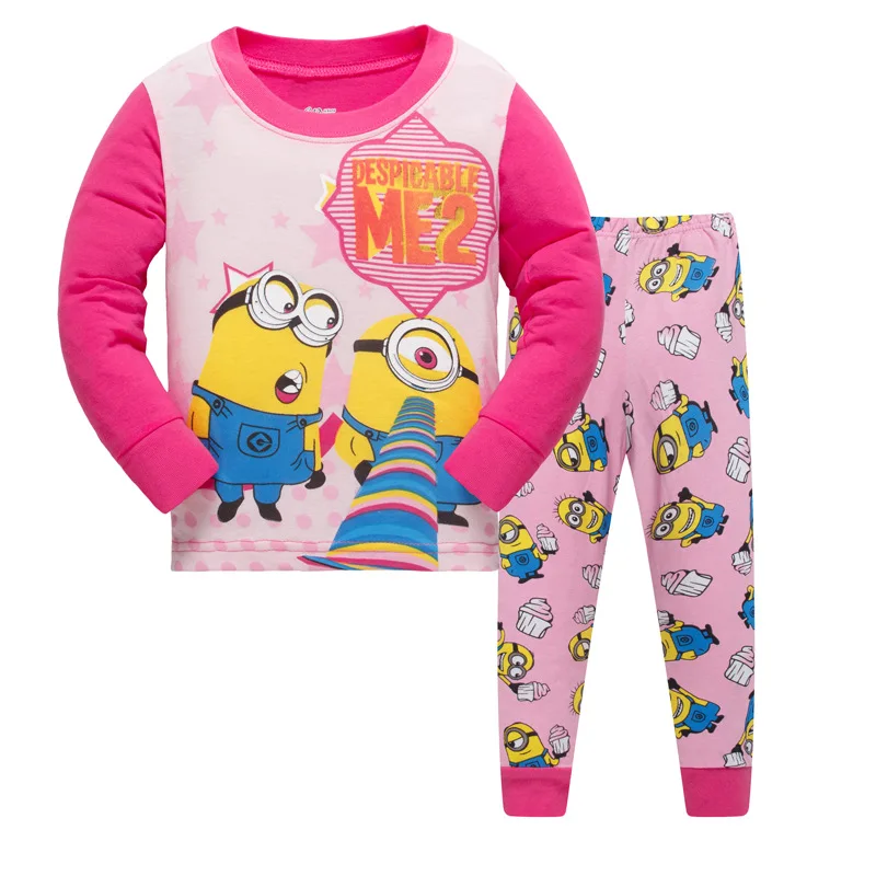 Детский пижамный комплект; весенние пижамы Белоснежки для маленьких девочек; пижамы с миньонами для детей; Осенняя детская одежда с изображением Даши-путешественницы и Эльзы - Цвет: Minions