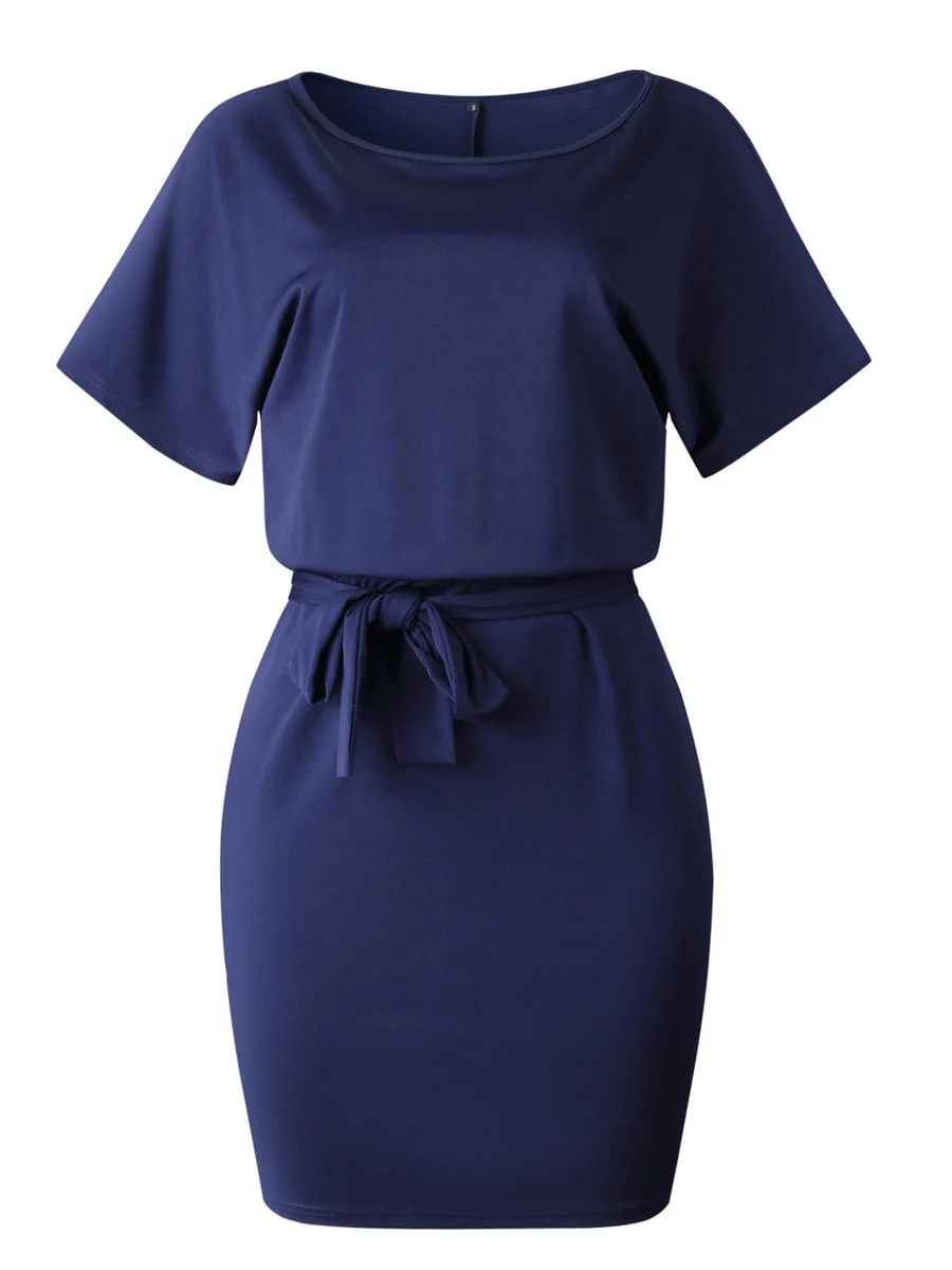Gladiolus 2019 New Summer Women Dress Short Sleeve O Neck Tunic Casual Midi Dress With Belt Ladies Dresses Sundresss Vestidos (12)