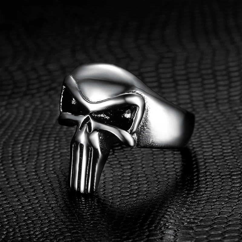 Size 7-13 punk style 316l stainless steel gothic punisher skull rings for men 2107 newest mens gothic skull rings for biker
