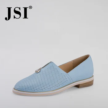 

JSI Woman 2020New Arrival Spring Cruise Blue White Basic Flats Sheepskin Breathable Eyelet Elegant Rhinestone Casual Shoes JP68