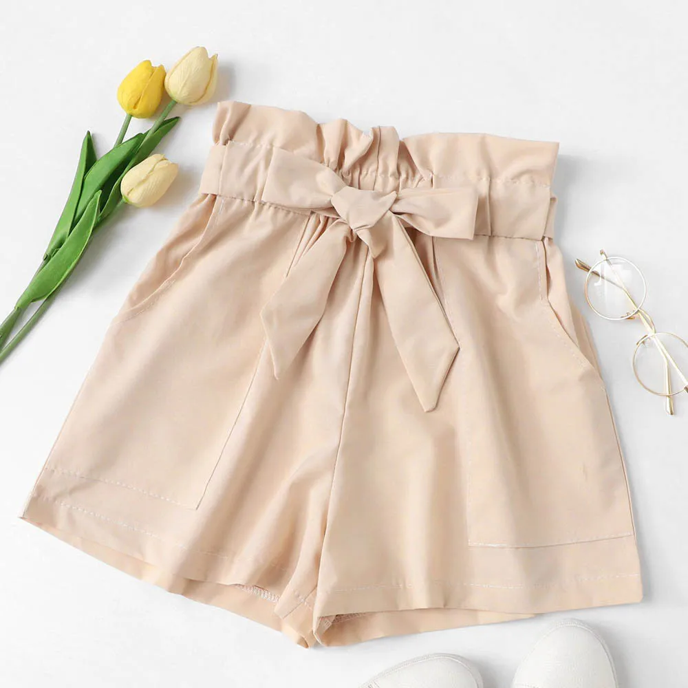 

Plus Size High Waisted Shorts For Women 2019 Summer Paper Bag Pocket Loose Shorts Short Trousers Women Hot Shorts