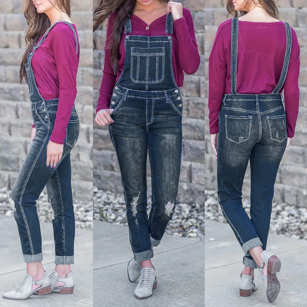 

Women Casual Denim Bib Pants Hole Overalls Jeans Straps Demin Trousers Rompers_3.15