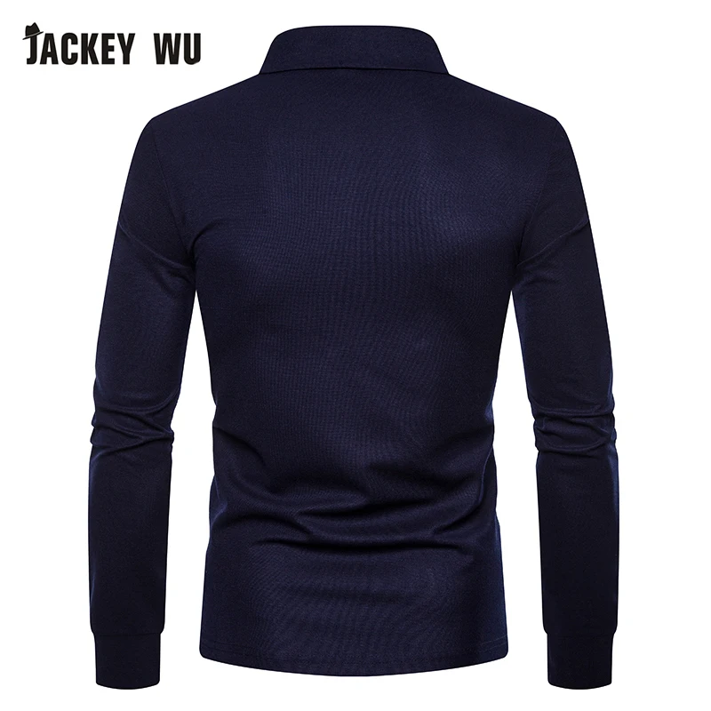 JACKEYWU, Мужская рубашка поло, весна, модная, чистый цвет, длинный рукав, хлопок, дышащая, Camisa Polo, эластичная, повседневная, поло, Черная