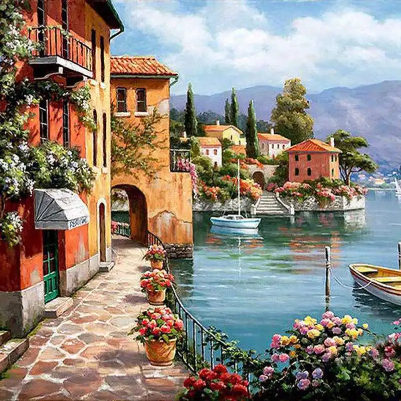 Landscape Frameless Picture Painting By Numbers DIY Oil Painting On