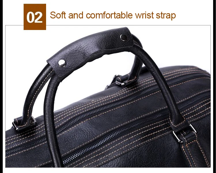 Handle of Woosir Genuine Leather Black Duffel Bag